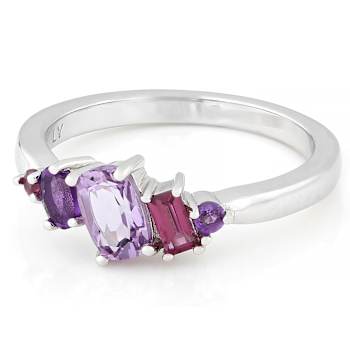 Multi-Stone Amethyst And Rhodolite Band Ring In Sterling Silver