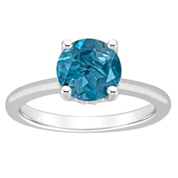 8mm Round London Blue Topaz With Diamond Accents Rhodium Over Sterling
Silver Hidden Halo Ring