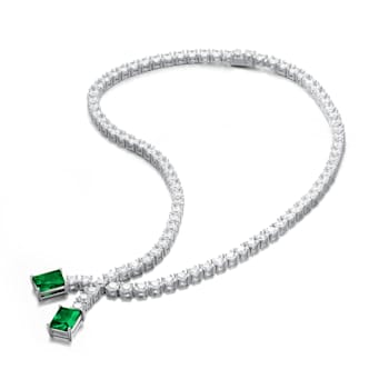 Green Cubic Zirconia, Rhodium Plated over Sterling Silver Two-Stone
Tennis Collar Necklace 29.43ctw