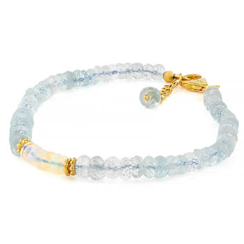 Opal And Aquamarine Beaded Bracelet In 18K Gold Over Sterling Silver
