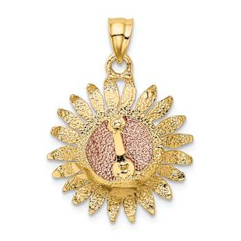 14k Two-tone Gold Polished and Textured Sunflower Pendant