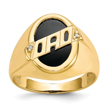 14K Yellow Gold Men's Diamond and Black Onyx DAD Ring