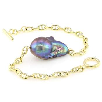 Black Freshwater Pearl Station Bracelet In 18K Gold Over Sterling Silver