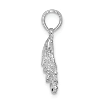 Rhodium Over Sterling Silver Polished Lions Paw Shell Pendant