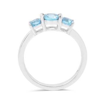 Rhodium Over Sterling Silver Paraiba Blue Apatite 3-Stone Ring