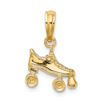 14k Yellow Gold Textured 3D Roller Skate Charm