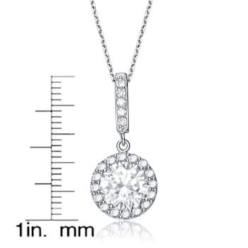CZ Halo Drop Pendant In Sterling Silver 16 Inch