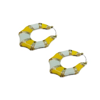 Gold Tone Yellow and White Enamel Earring