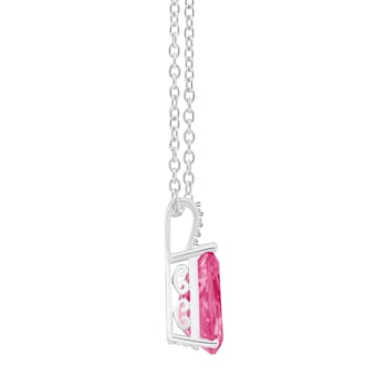 12x8mm Pear Shape Pink Topaz With Diamond Accents Rhodium Over Sterling
Silver Pendant with Chain