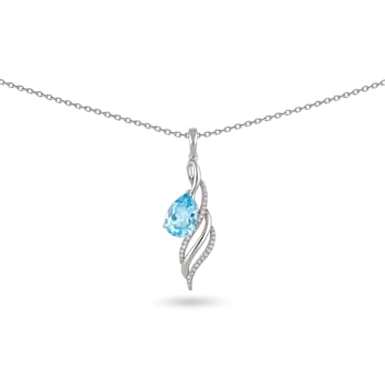 Natural Sky Blue Topaz Sterling Silver Pear Shape Pendant with Chain