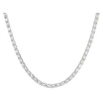 Oval CZ Tennis Necklace In Sterling Silver