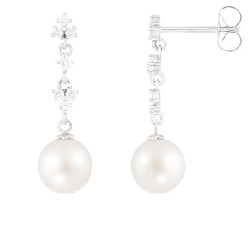 White Cultured Freshwater Pearl 14k White Gold Earrings 7-7.5mm