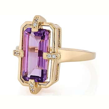 Amethyst Rectangular Octagonal And White Zircon Ring In 18K Gold Over
Sterling Silver 3.44ctw