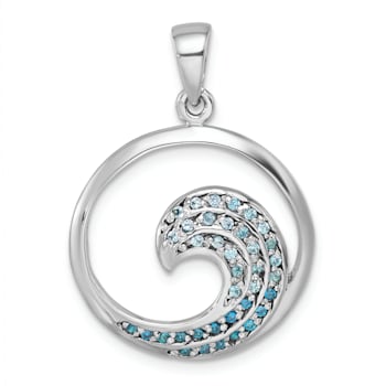 Rhodium Over Sterling Silver Polished Cubic Zirconia Wave Pendant