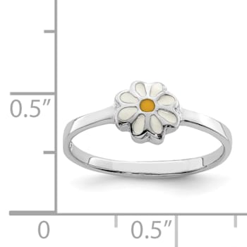Rhodium Over Sterling Silver White and Yellow Enameled Daisy Children's Ring