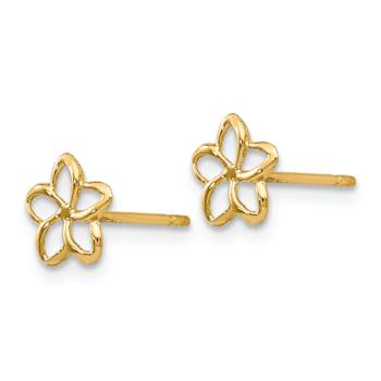14k Yellow Gold 7mm Plumeria Stud Earrings