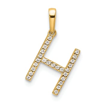 14k Yellow Gold Diamond Letter H Initial Pendant