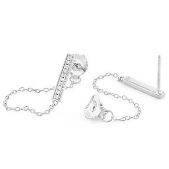 Bar ChaIn Earrings With CZ In Sterling Silver