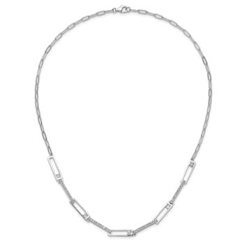 Rhodium Over Sterling Silver Fancy Cubic Zirconia Paperclip Link Necklace