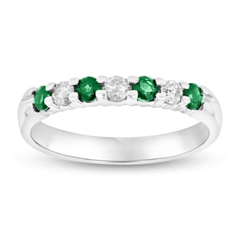 0.35ctw Emerald and Diamond Wedding Band ring in 14k White Gold