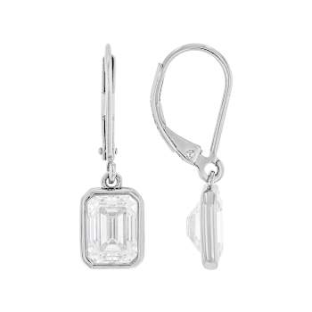 Moissanite Emerald-Cut Solitaire Drop Earrings in Platinum-Enhanced
Sterling Silver