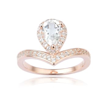 Pear Shape and Round White Topaz 14K Rose Gold Over Sterling Silver
Ring, 1.6ctw