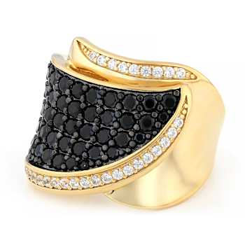 Black Spinel And White Zircon Ring In 18K Gold Over Sterling Silver 1.56ctw