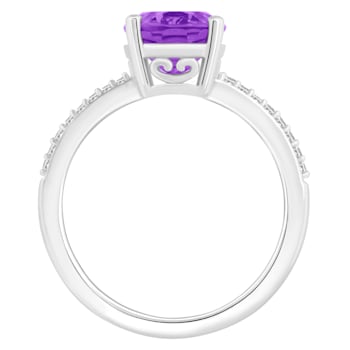 10x8mm Oval Amethyst and 1/10 ctw Diamond Rhodium Over Sterling Silver Ring