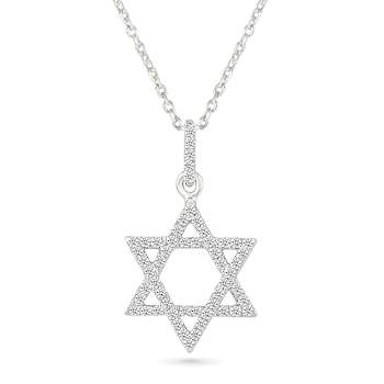 Diamond Star Of David Pendant Necklace In Sterling Silver 0.16ctw 18 Inch