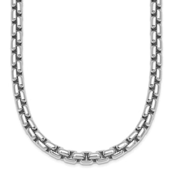 Rhodium Over Sterling Silver 6.0mm Box 30 Inch Chain