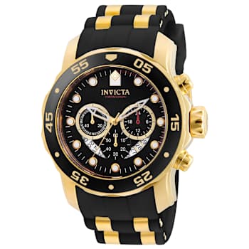 Invicta Pro Diver 48mm Black Dial Silicone, Stainless Steel Band Quartz Watch