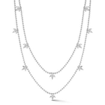 Rachel Zoe Double Layered Beaded Charm Necklace in Rhodium Over Sterling Silver
