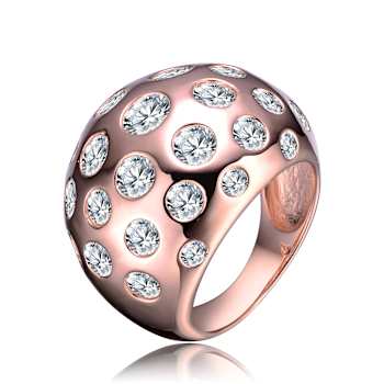Pave CZ Dome Ring In 18K Rose Gold Over Brass