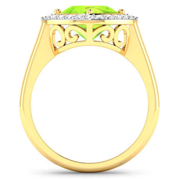 Cushion Cut Green Peridot and White Diamond 14K Yellow Gold Halo Ring
2.26 ctw
