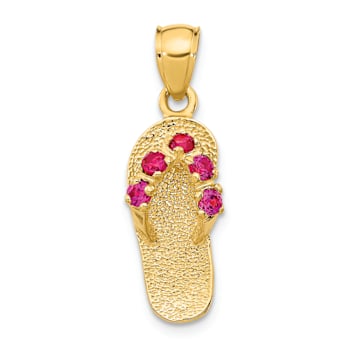 14K Yellow Gold 3D July Cubic Zirconia Birthstone Flip Flop Pendant