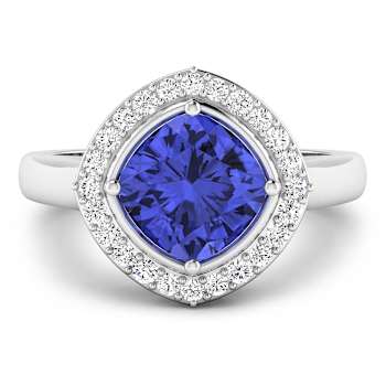 Cushion Cut Violet Tanzanite and White Diamond 14K White Gold Halo Ring
2.23 ctw