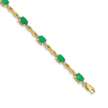 14k Yellow Gold and Rhodium Over 14k Yellow Gold Diamond and Emerald Bracelet