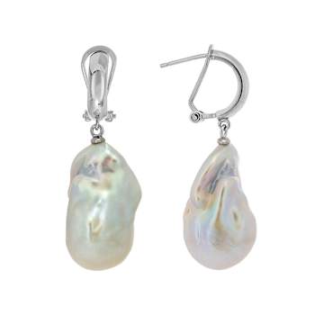 Large Freshwater Pearl Earrings In Sterling Silver