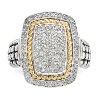 Sterling Silver Antiqued with 14K Accent Diamond Ring