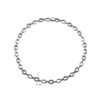 Pave CZ Oval Link Chain Necklace In Sterling Silver 16 Inch