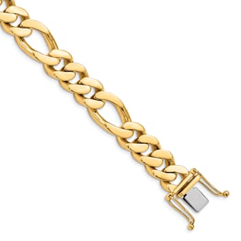 14k Yellow Gold and 14k White Gold 11.8mm Hand-polished Figaro Link Bracelet