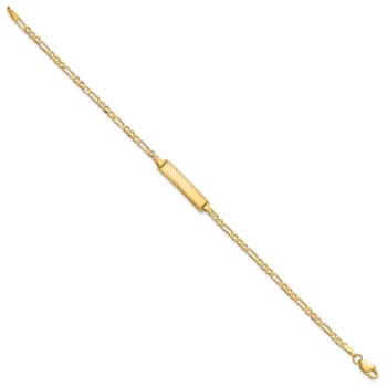 14k Yellow Gold Figaro Link Diamond-Cut ID Bracelet