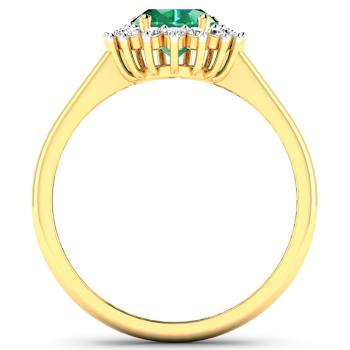 1.75ctw Green Emerald and Diamond 14K Yellow Gold Halo Ring