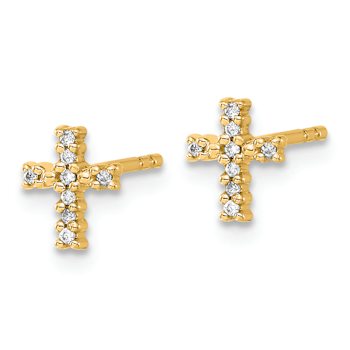 14k Yellow Gold and Rhodium Over 14k Yellow Gold Diamond Cross Stud Earrings
