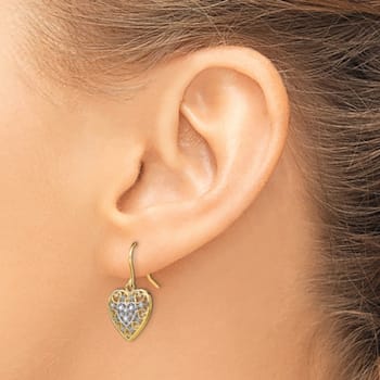 14K Two-tone Gold Polished Filigree Hearts Dangle Earrings
