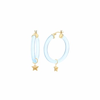 14K Yellow Gold Over Sterling Silver Acrylic Mini Star Charm Hoop
Earrings in Pastel Blue