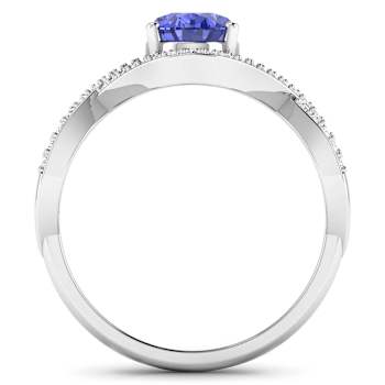 1.33ctw Violet Tanzanite and Diamond 14K White Gold Halo Ring