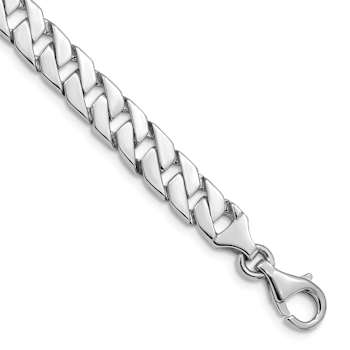 Rhodium Over 10k White Gold 7.4mm Hand Polished Fancy Link Bracelet