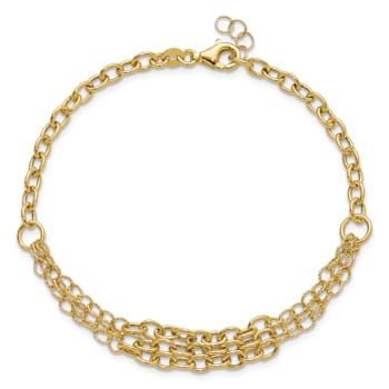 14K Yellow Gold Polished and Textured 3 Layer Fancy with 0.5-inch Ext. Bracelet