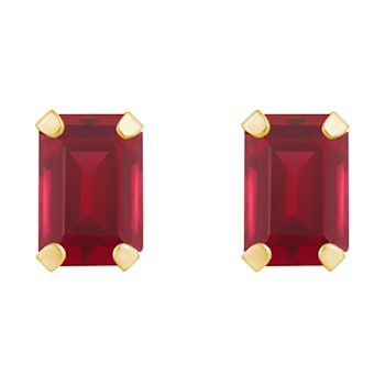 6x4mm Emerald Cut Lab Created Ruby 10k Yellow Gold Stud Earrings
